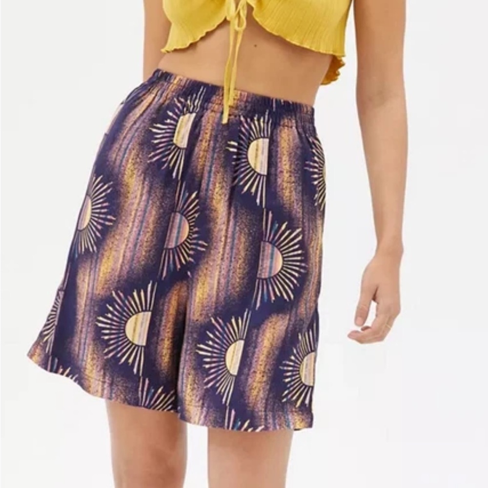 UO Ally High Waisted Sun Patterned Blue Pink Yellow Pull-On Shorts S